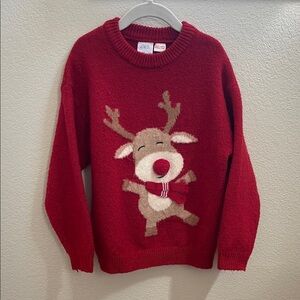 Zara Red Reindeer Knit Sweater with Cream and Brown Motif
